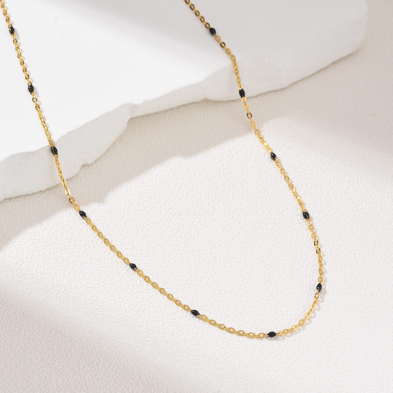 Gold Filled Black Beaded Necklace, Minimalist Stainless Steel Chain, Dainty Layering Jewelry, Everyday Gift for Her, Handmade, SNL043