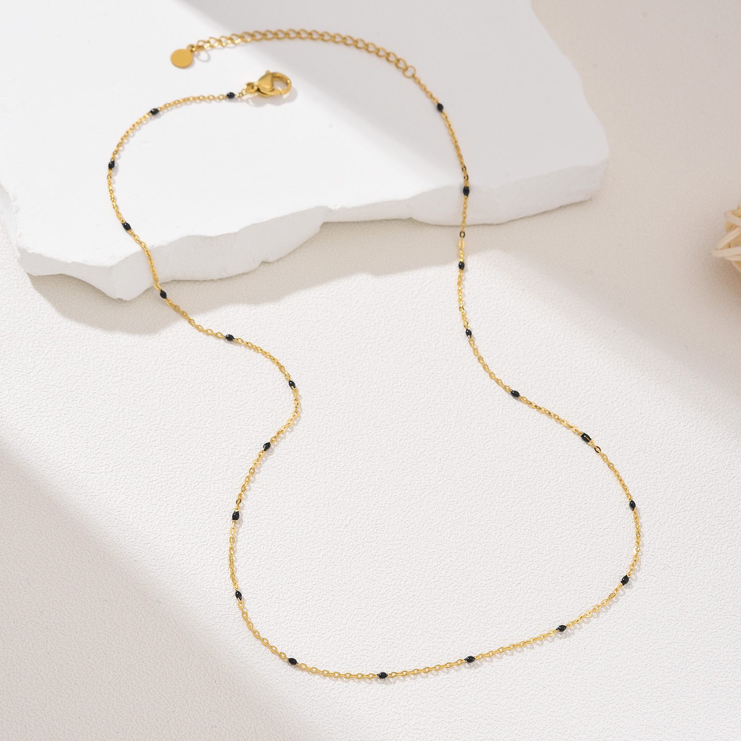 Gold Filled Black Beaded Necklace, Minimalist Stainless Steel Chain, Dainty Layering Jewelry, Everyday Gift for Her, Handmade, SNL043 - Image 2