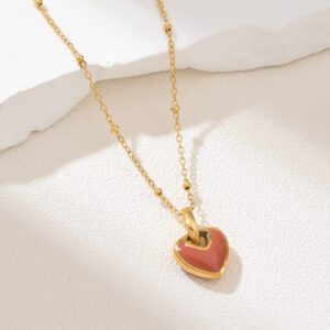 Gold Filled Red Heart Pendant Necklace, Minimalist Stainless Steel Chain, Dainty Layering Jewelry, Romantic Gift for Her, Handmade, SNL048