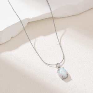 Stainless Steel Oval Opal Pendant Necklace, Minimalist Silver Chain, Dainty Layering Jewelry, Everyday Gift for Women, Handmade, SNL049