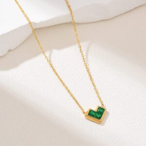 Gold Filled Green Square Pendant Necklace, Minimalist Stainless Steel Chain, Dainty Layering Jewelry, Everyday Gift for Her, Handmade SNL050