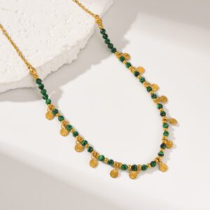 Gold Filled Green Beaded Charm Necklace, Stainless Steel Boho Layering Jewelry, Dainty Handmade Pendant, Gift for Her Women’s Jewelry SNL073