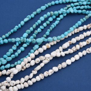 Natural Turquoise Pebble Bead Strand, Blue White Gemstone Beads, 15.5 Inch Full Strand, 6mm 8mm for Jewelry DIY TUQ075