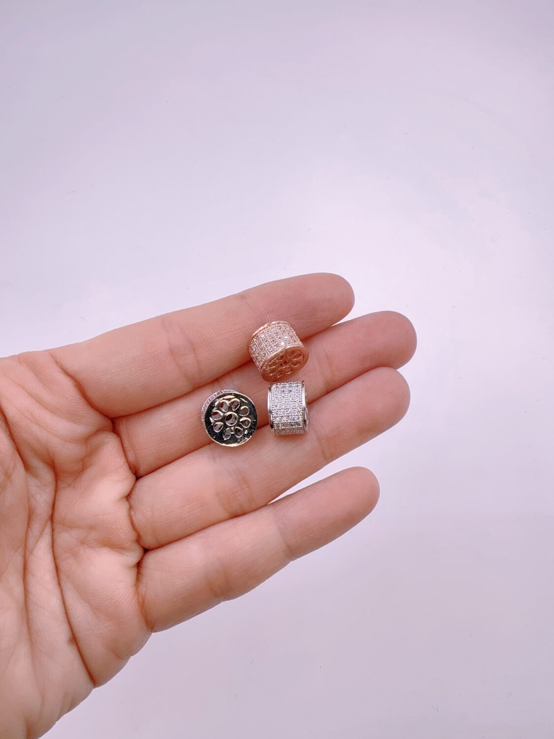 Micro Pave CZ Spacer Beads for DIY Jewelry, Round Iced Out Charms in Silver Rose Gold Finish for Bracelet Necklace Making Gift, BD018B