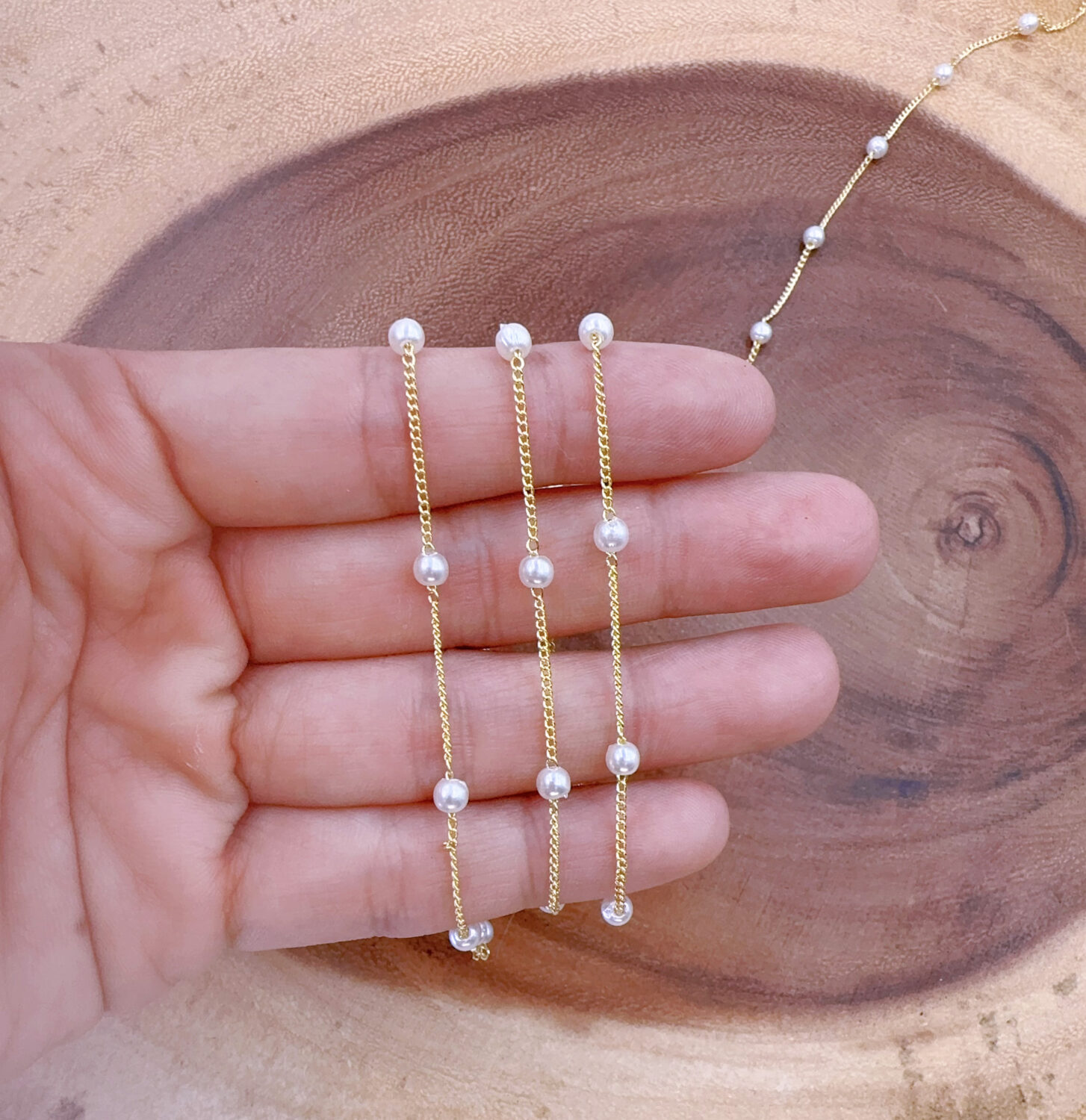 Gold Filled MOP Beaded Chain by the Foot, Dainty Mother of Pearl Rosary Chain for DIY Necklace Bracelet Jewelry Making, Gift for Her, CH347 - Image 3