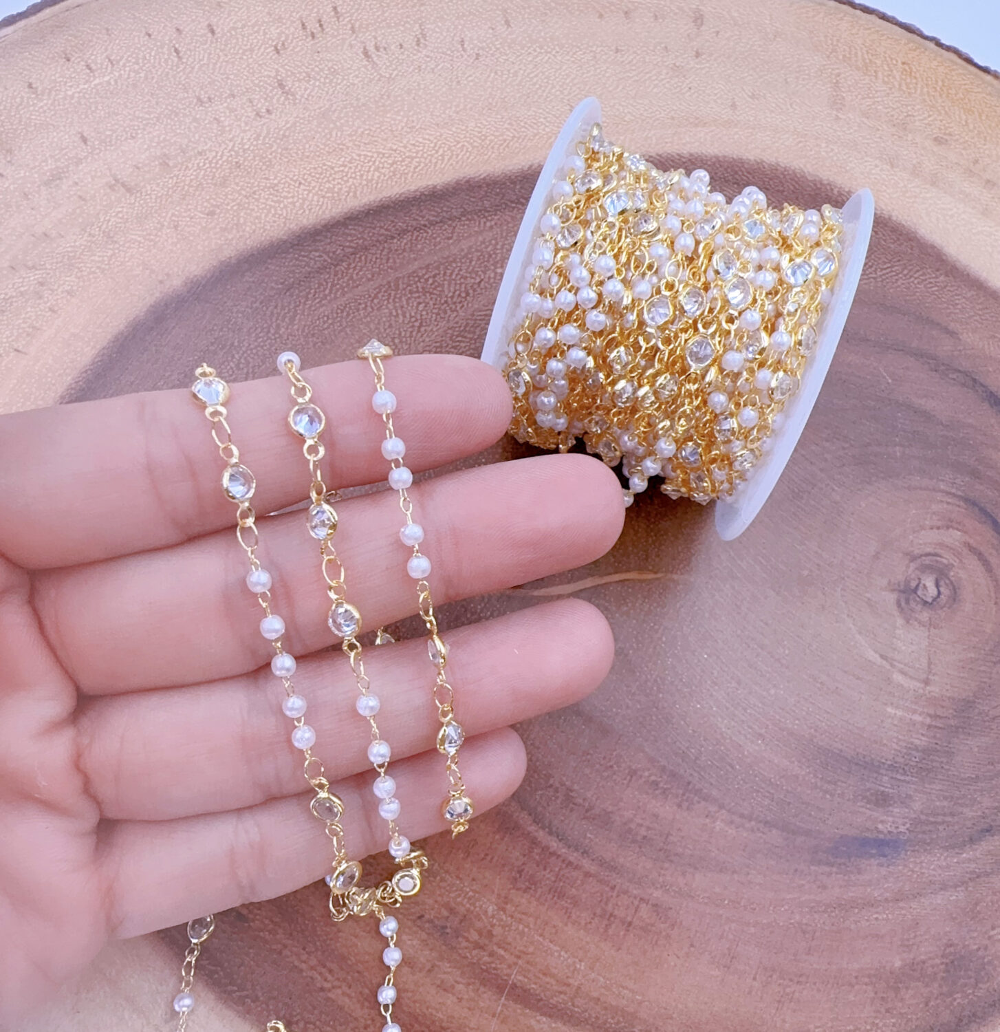 Gold Filled MOP Beaded Chain by the Foot, Dainty Mother of Pearl Rosary Chain for DIY Necklace Bracelet Jewelry Making, Gift for Her, CH347 - Image 2