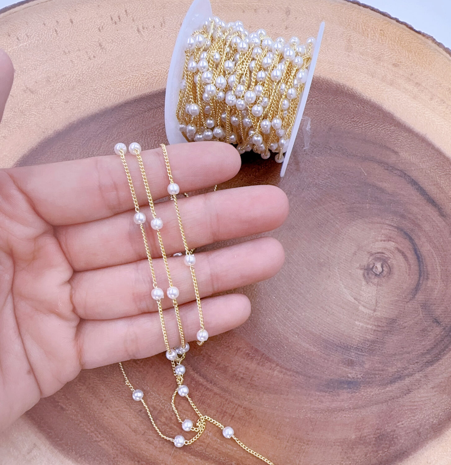 Gold Filled MOP Beaded Chain by the Foot, Dainty Mother of Pearl Rosary Chain for DIY Necklace Bracelet Jewelry Making, Gift for Her, CH347 - Image 4