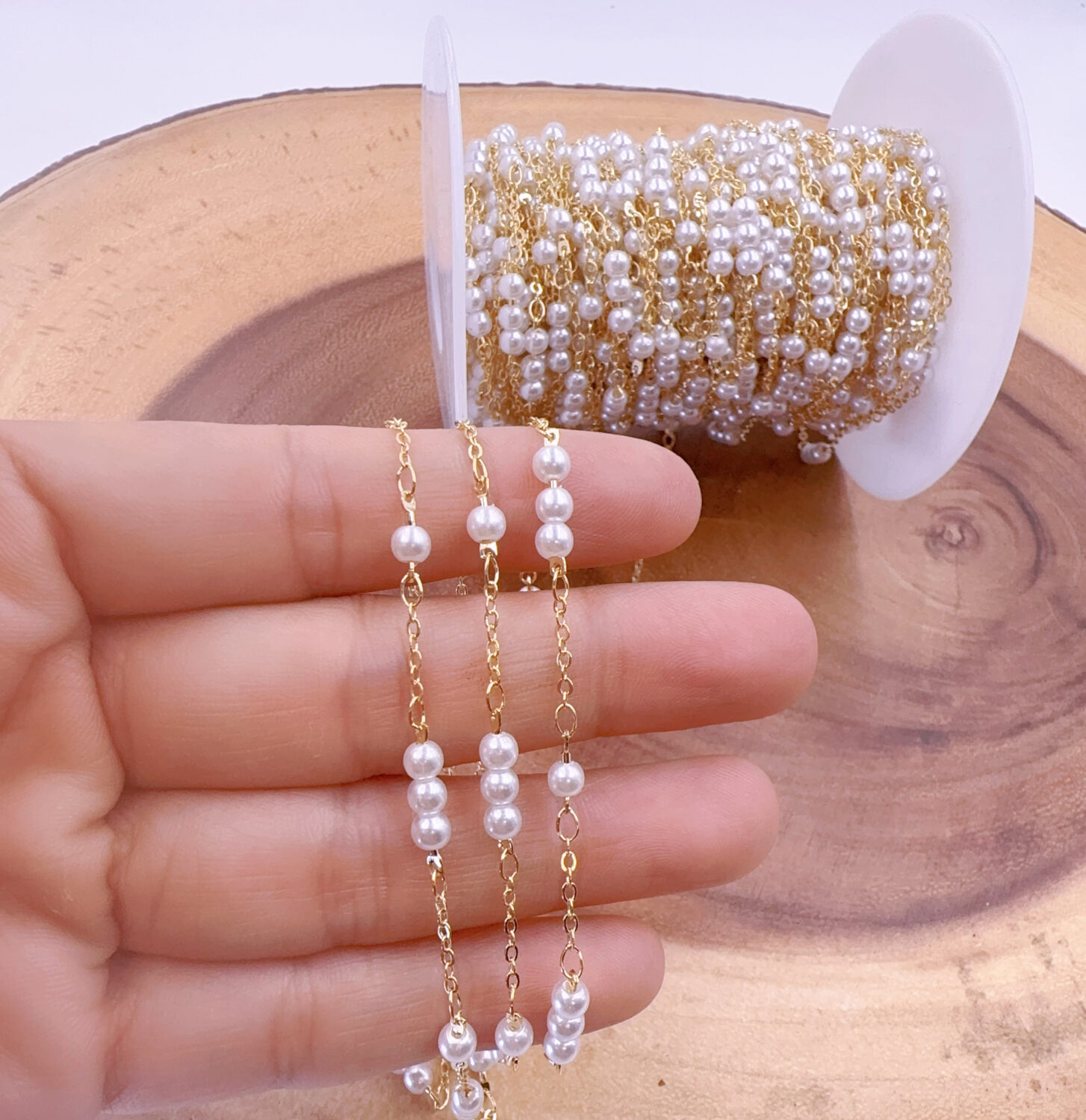 Gold Filled MOP Beaded Chain by the Foot, Dainty Mother of Pearl Rosary Chain for DIY Necklace Bracelet Jewelry Making, Gift for Her, CH347 - Image 5
