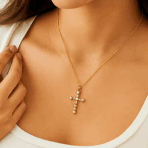 Gold Filled Cross Charm with Pearls, Religious Pendant for DIY Necklace Bracelet Jewelry Making, Elegant Dainty Faith Gift for Her, CP2065