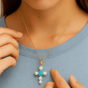 Gold Filled Virgin Mary Cross Charm with Pearls, Religious Pendant for DIY Necklace Bracelet Jewelry Making, Elegant Faith Gift Idea, CP2070