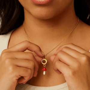 Gold Filled Mushroom Charm, Red Enamel Pendant for DIY Necklace Bracelet Jewelry Making, Dainty Whimsical Nature Forest Gift for Her, CP2077