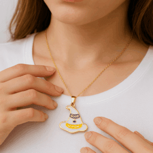 Gold Filled Good Witch Hat Charm, Enamel Halloween Pendant for DIY Necklace Bracelet Jewelry Making, Cute Spooky Gift for Her, CP2080