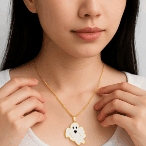 Gold Filled Ghost Charm, Enamel Halloween Pendant for DIY Necklace Bracelet Jewelry Making, Dainty Spooky Cute Jewelry Gift for Her, CP2081