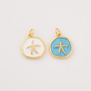 Gold Filled Starfish Charm with White or Blue Enamel, Nautical Beach Pendant for DIY Necklace Bracelet Jewelry Making, Gift for Her, CP2276