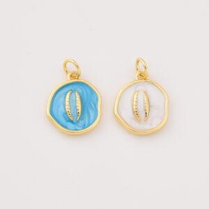 Gold Filled Cowrie Shell Charm with Blue or White Enamel, Ocean Beach Pendant for DIY Necklace Bracelet Jewelry Making, Gift for Her, CP2277