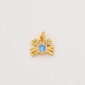 Gold Filled Crab Charm with Blue CZ, Ocean Animal Pendant for DIY Necklace Bracelet Jewelry Making, Nautical Beach Gift for Her, CP2278