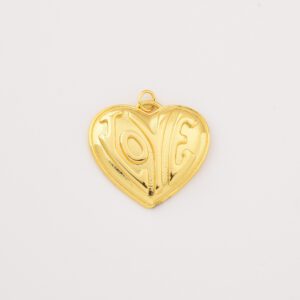 Puffy Heart Pendant Charm, Gold Filled Retro LOVE Design Jewelry Making Supply, Cute Statement Necklace Bracelet Gift for Her, CP2283
