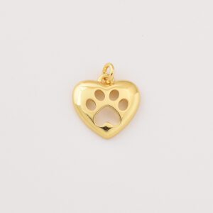 Heart Paw Print Charm, Gold Filled Pet Memorial Pendant for DIY Jewelry, Heart Charm, Dog Cat Lover Gift for Necklace Bracelet Making CP2284
