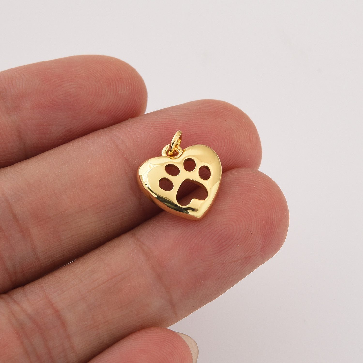 Heart Paw Print Charm, Gold Filled Pet Memorial Pendant for DIY Jewelry, Heart Charm, Dog Cat Lover Gift for Necklace Bracelet Making CP2284 - Image 2