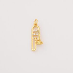 Gold Filled Trombone Charm, Music Instrument Pendant with CZ for DIY Jewelry Making, Band Gift for Musician Necklace Bracelet, CP2286