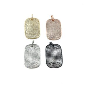 Large Dog Tag Pendant, 18K Gold Micro Pave CZ Dog Tag Pendant, Gold/Rose Gold/Silver/Black Dog Tag Necklace, 36X25MM, CP256