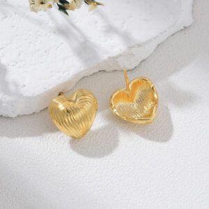 Textured Puff Heart Drop Earrings, Gold Plated Statement Earrings for Women, Bold Chunky Jewelry, Dainty Romantic Gift for Her, ER332
