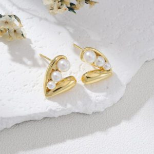 Gold Plated Stud Earrings with MOP Shell Pearls, Abstract Modern Design, Elegant Statement Jewelry Gift for Women, Minimalist, ER333