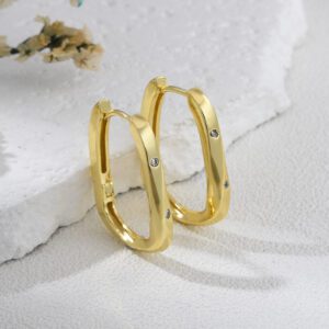 Gold Plated CZ Huggie Hoop Earrings, Minimalist Rectangle Hoops for Women, Elegant Dainty Everyday Jewelry Gift, Lightweight Studs, ER345