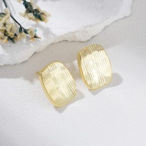 Gold Plated Textured Rectangle Huggie Earrings, Bold Elegant Minimalist Geometric Hoop Earrings for Women, Statement Jewelry Gift, ER350