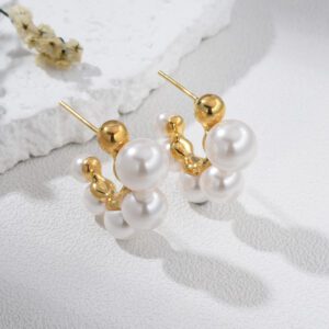 Gold Plated Cluster Pearl Earrings, Sculptural Baroque Style Statement Jewelry for Women, Bold Elegant Modern Minimalist Gift Idea, ER352