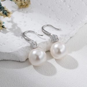 MOP Shell Pearl Drop Earrings, Silver Tone Dangle with Sparkling CZ Accents, Elegant Minimalist Jewelry Gift for Women, ER353