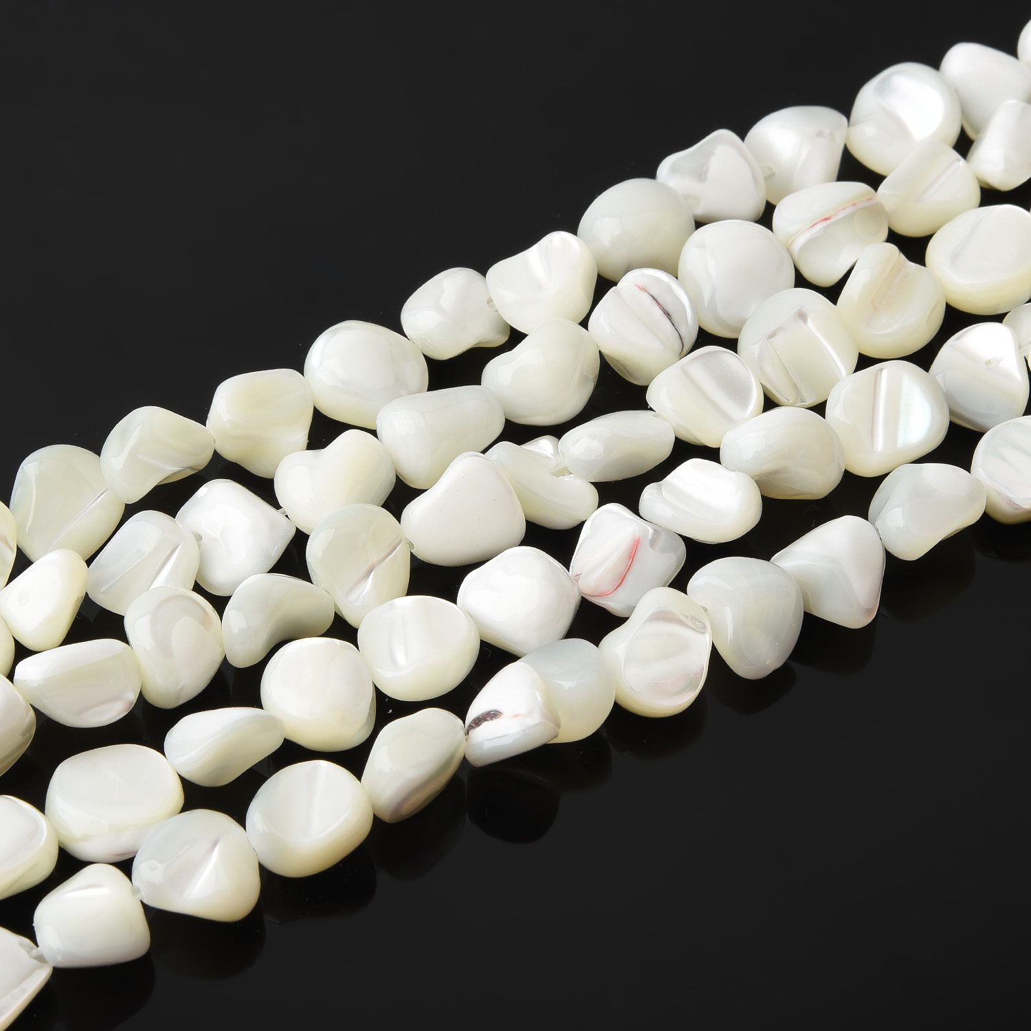 8-9mm White Mother of Pearl Pebble Beads • Natural MOP Shell Stone Full Strand • Jewelry Making Supplies, Coastal Craft Gift FWP083 - Image 2