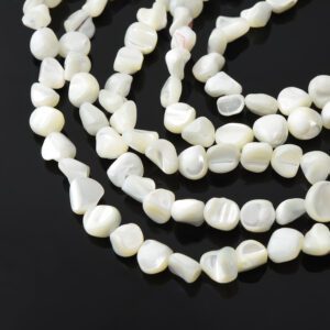 8-9mm White Mother of Pearl Pebble Beads • Natural MOP Shell Stone Full Strand • Jewelry Making Supplies, Coastal Craft Gift FWP083