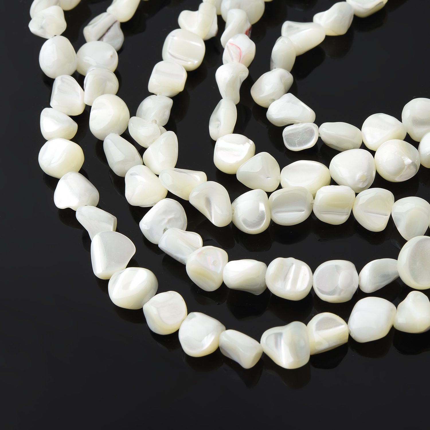 8-9mm White Mother of Pearl Pebble Beads • Natural MOP Shell Stone Full Strand • Jewelry Making Supplies, Coastal Craft Gift FWP083