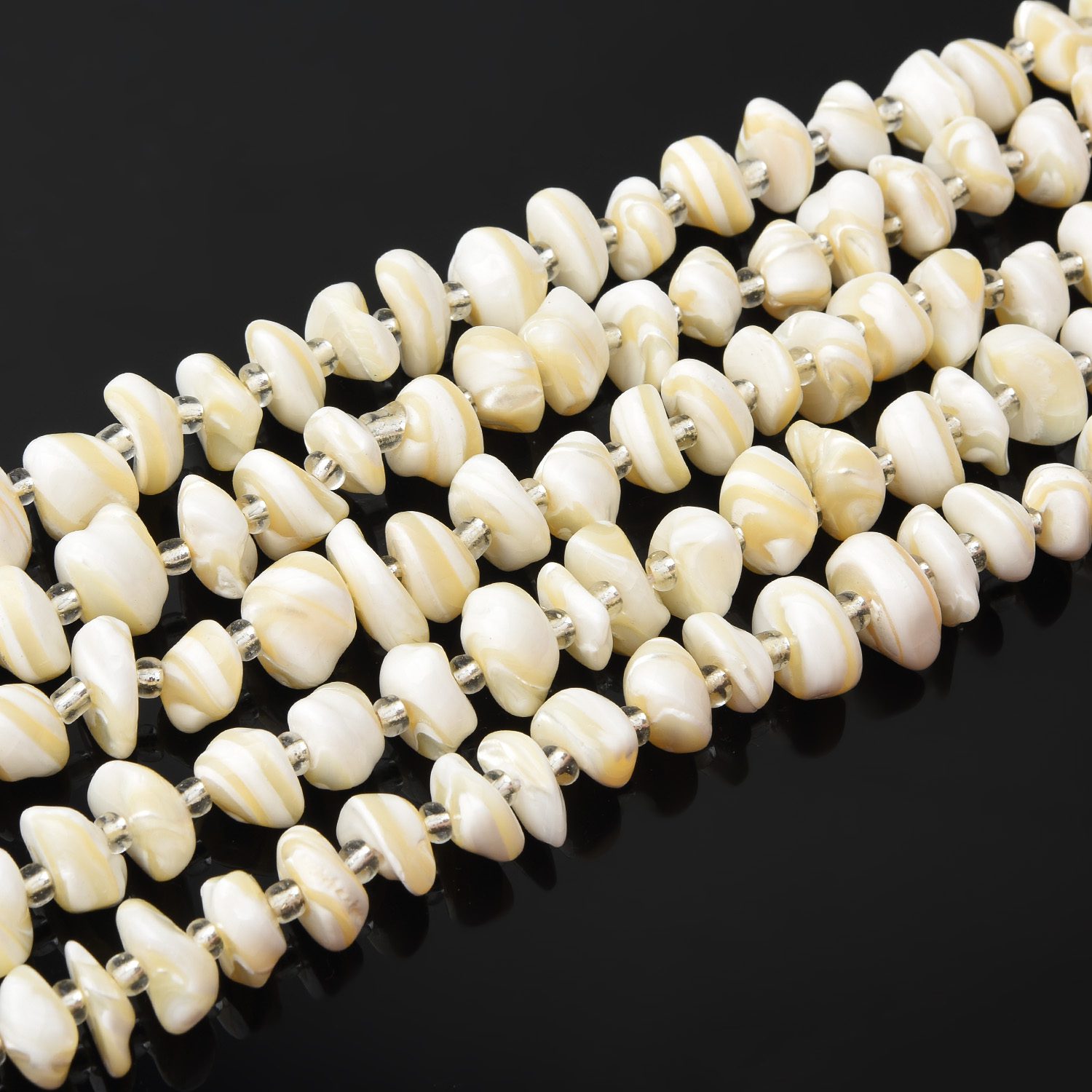 11-12mm White Cream Mother of Pearl Pebble Beads • Natural MOP Shell Stone Full Strand • Coastal Jewelry Making Gift FWP084 - Image 2