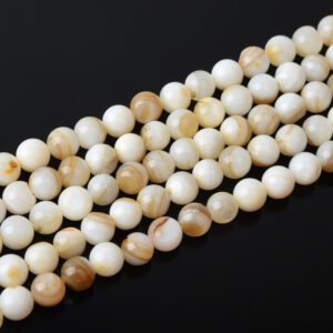 6mm White Brown Genuine Mother of Pearl Round Beads Shiny Natural Shell Gemstone Strand for Jewelry Making MOP Beads 15.5 Inches FWP101