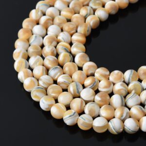 8mm Brown Mother of Pearl Round Genuine Beads Natural Shiny Shell Gemstone Strand for Jewelry Making MOP Beads 15.5 Inches Strand FWP103