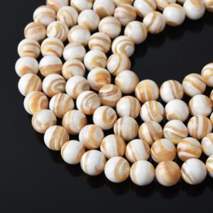 10mm White Brown Stripe Mother of Pearl Round Beads High Quality Natural Shell Gemstone Strand for Jewelry Making 15.5" Strand MOP FWP106