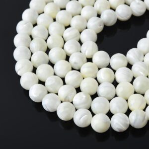 10mm White Mother of Pearl Round Beads High Quality Natural Shell Gemstone Strand for Jewelry Making MOP Beads 15.5" Full Strand FWP107