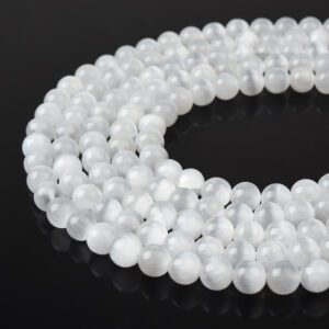 AAA Natural White Selenite 8mm Round Beads High Quality Real Genuine Natural Cat's Eye Selenite Gemstone 15.5" Strand GRN594