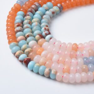 Multicolor Aqua Terra Imperial Jasper Rondelle Beads • 5x8mm Smooth Natural Gemstone Full Strand • Jewelry Making Supplies GRN505