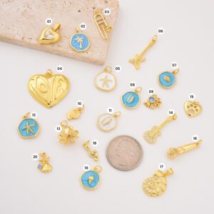 Gold Filled Enamel Charms for DIY Necklace Bracelet Jewelry, Tropical Beach Starfish Shell Heart Guitar Microphone Animal Pendant, Lot004