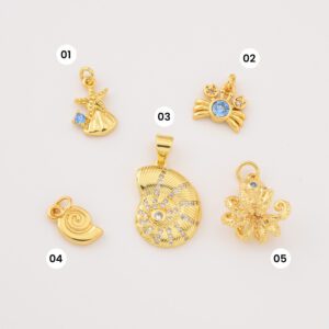 Gold Filled Ocean Charms with CZ for DIY Jewelry, Beach Starfish Octopus Shell Crab Nautilus Pendant for Necklace Bracelet Making, Lot007