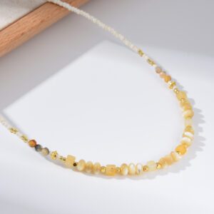 Mother of Pearl Shell Beaded Necklace, Handmade Gold Filled Layered Choker for Women, Minimalist Beach Boho Jewelry Gift for Her, NL107