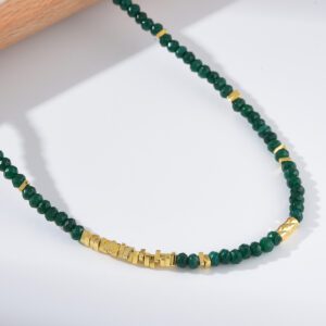 Jade Beaded Choker Necklace, Gold Filled Layered Jewelry with Hematite Accents, Handmade Green Gemstone Boho Gift for Women, NL111