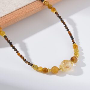 Citrine and Tiger Eye Beaded Choker Necklace, Gold Filled Handmade Gemstone Jewelry, Boho Elegant Minimalist Layered Gift for Women, NL113