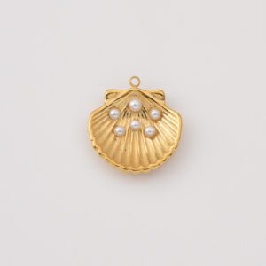 Gold Filled Scallop Shell Charm with Pearls, Stainless Steel Pendant for DIY Necklace Bracelet Jewelry Making, Ocean Beach Gift, SCP176