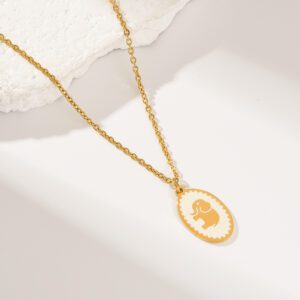 Gold Filled Elephant Oval Necklace, Stainless Steel Animal Charm Pendant in Teal White Black Enamel, Minimalist Cute Jewelry Gift, SNL076