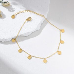 Gold Filled Clover Anklet, Adjustable Dainty Charm Anklet for Women, Minimalist Clover Foot Chain Summer Jewelry, Gift for Her, AL002