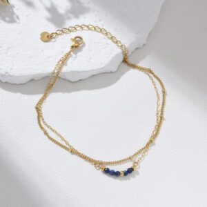 Gold Filled Gemstone Anklet, Double Chain Foot Bracelet with Sodalite, Malachite,  Gold Sandstone Beads, Layered Dainty Anklet, Gift, AL006